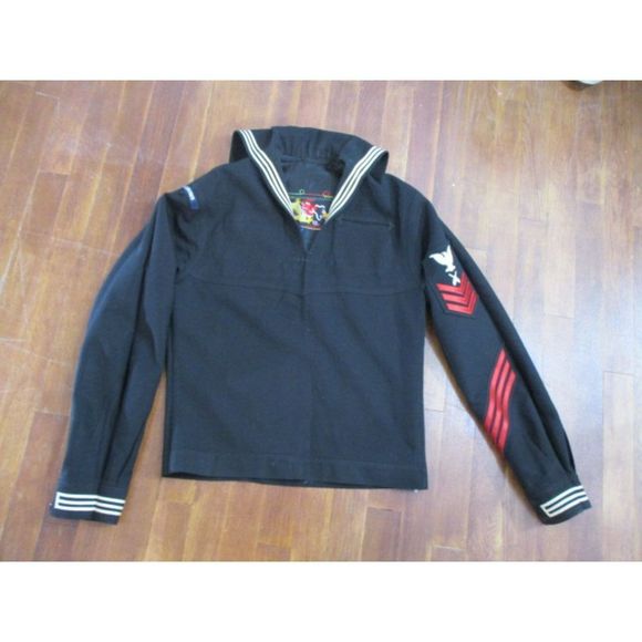 Vintage Authentic Dress Blue Military Shirt Zipper side Cosplay - Picture 2 of 10